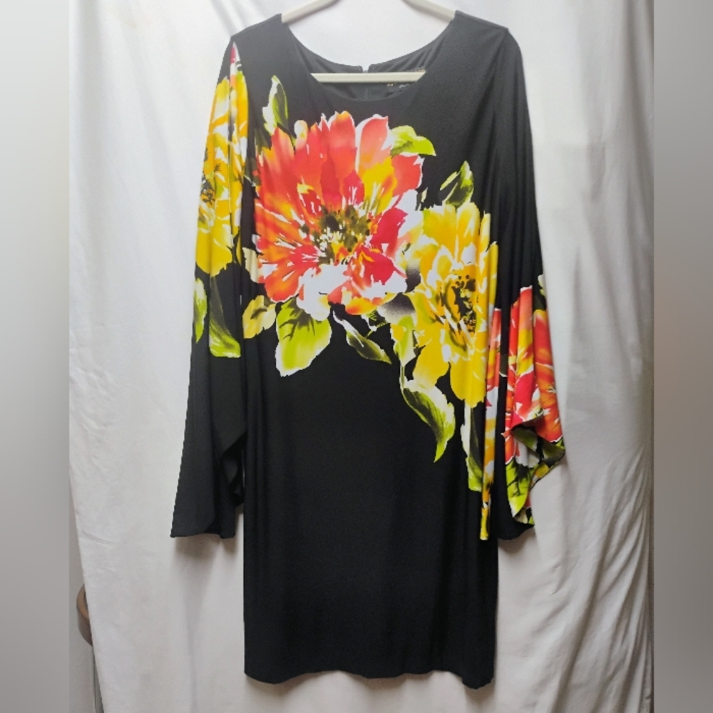 Marc Bouwer Black Long Sleeve Dress with Yellow & Coral Floral Print